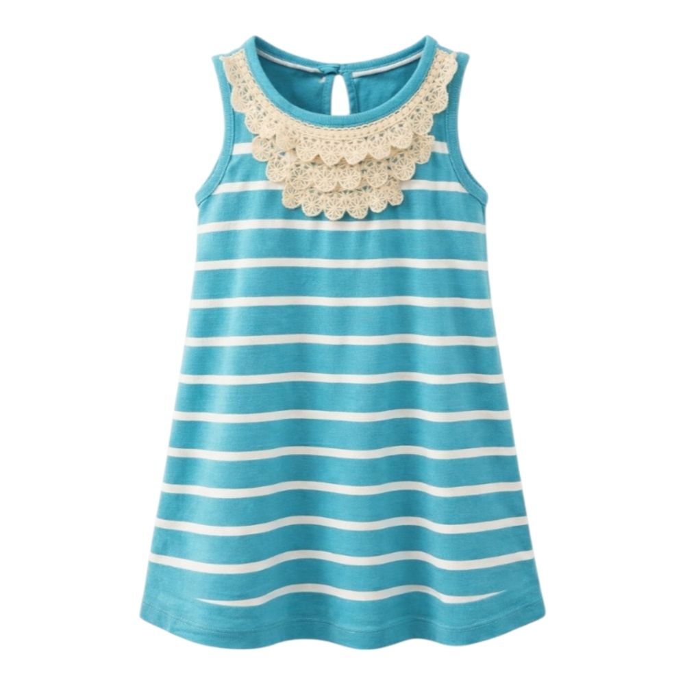 Hanna Andersson teal Blue green striped tank sleeveless dress girl size 80 18-24